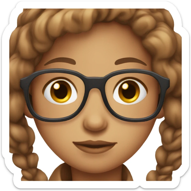 light skin girl with pink highlights and brown hair wearing brown glasses sticker
