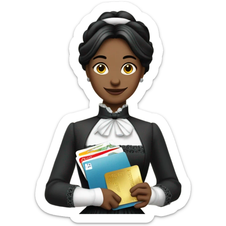 galora waitress galora in Victorian dress elegant, full body, holding big credit card sticker