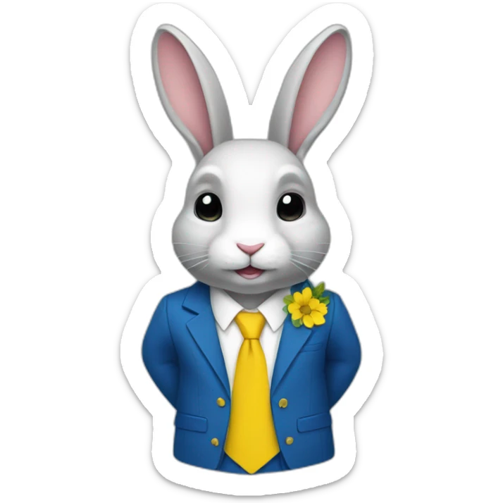 a rabbit in a suit in the color of the Ukrainian flag sticker