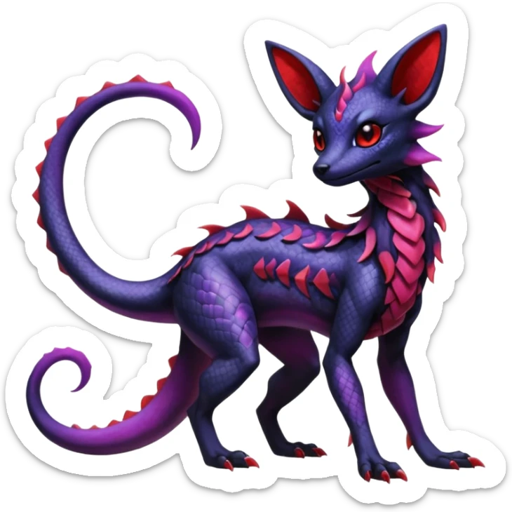 Gothic Black red purple Scaley Exotic Salandit-Umbreon-Suicune-Fakémon-hybrid-creature (full body), 4 legs sticker