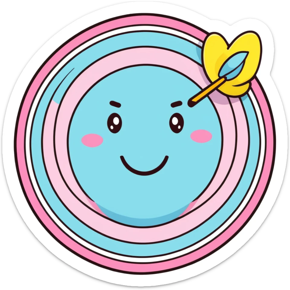 A cute bullseye target with spring pastel colors of yellow, pink and light blue with a smiling face sticker