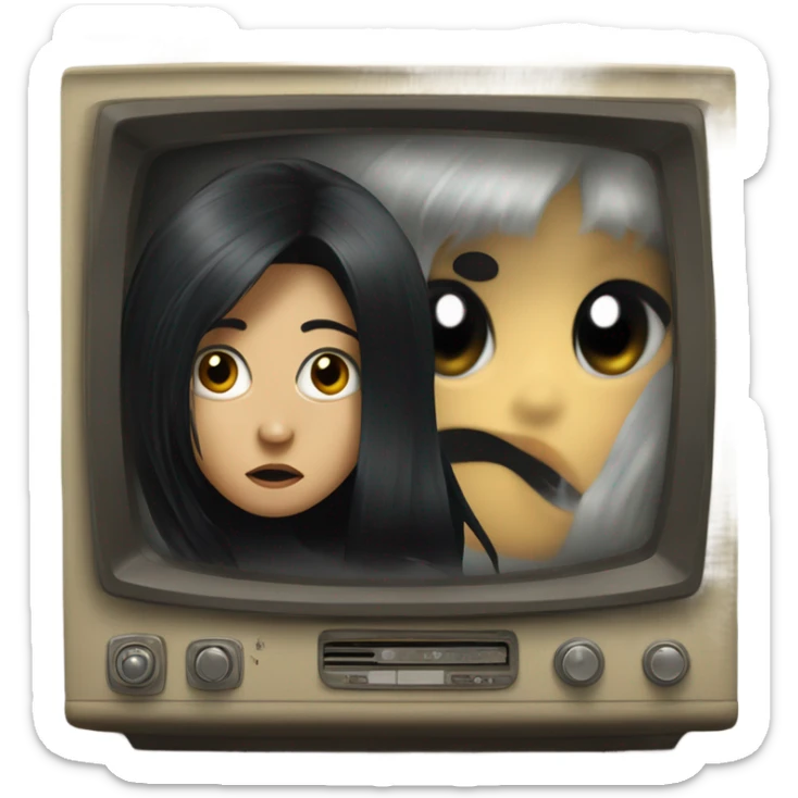 Scary Girl with black hair coming out of the TV sticker