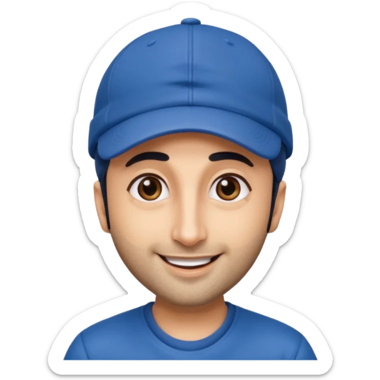 generate a pretty bratz emoji of ranbir kapoor wearing a blue cap sticker