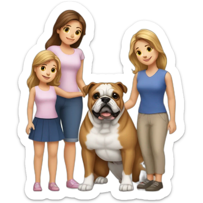 Family-with-dad-mother-2 daughters-and-bulldog-France-dog sticker