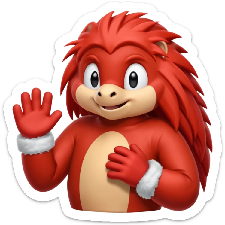 Sonic the hedgehogs friend knuckles a red animal with peach arms and white gloves he’s a echidna sticker