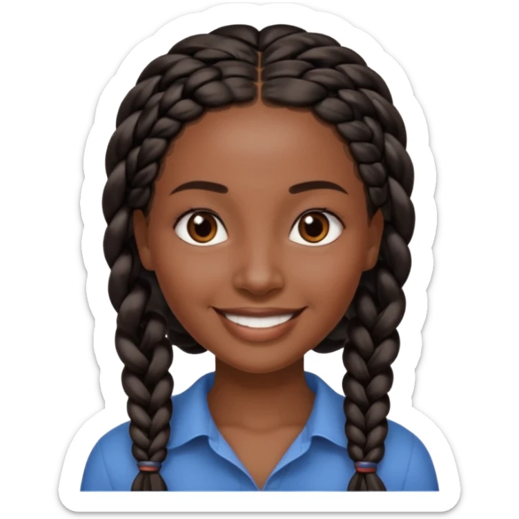kenyan woman with long, black, braided hair in rows, brown eyes, pretty, round face sticker
