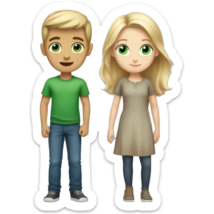 a boy with blond hair and blue eyes and a girl with brown hair and green eyes sticker