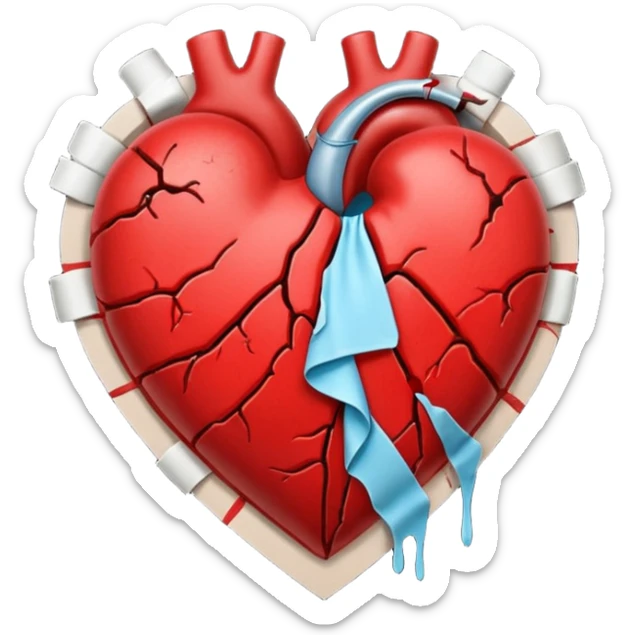 Un corazón roto con grietas  sangrando y expulsando sangre rodeado de vendas y tiritas que se despegan sin hacer efecto SIN CARA sticker