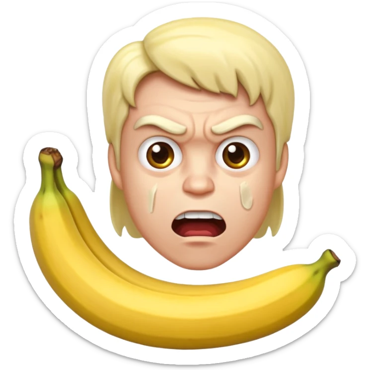 Una persona enojada Que tiene la cara Caliente pero a la vez fría sosteniendo una banana sticker