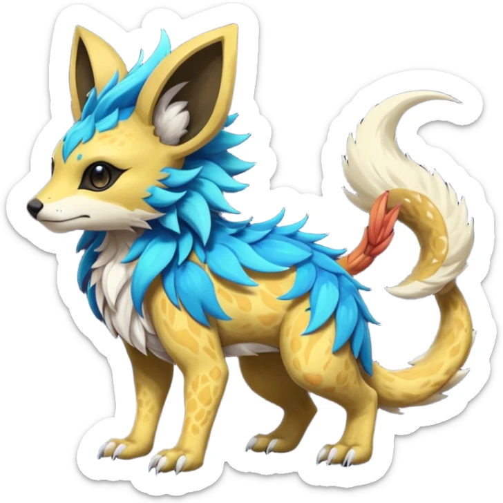 Rare realistic exotic cute epic pretty beautiful handsome gorgeous aesthetic colorful vibrant Vernid-Protogen-Primagen-Wickerbeast-species-Fakemon-creature by LiLaiRa, random markings, tufted ears, full body sticker