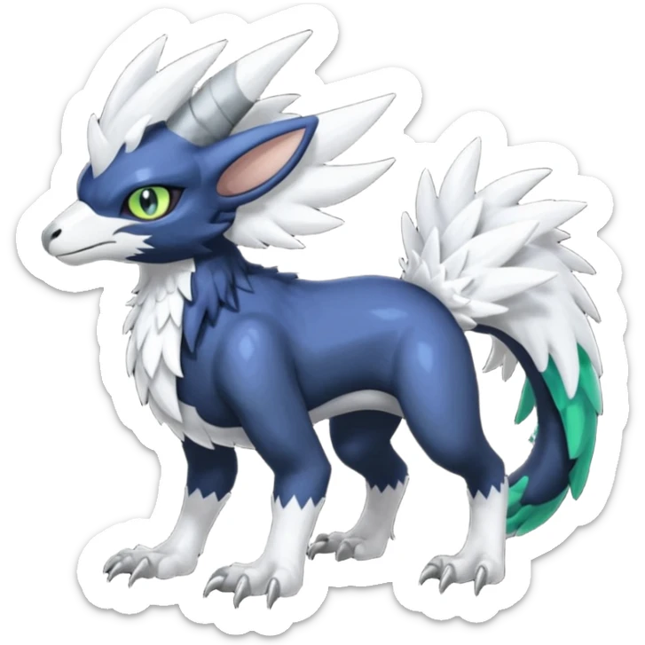 Shiny Black Grey White and Dark-Green Trico-Nargacuga-Silvally-Absol-fusion sticker
