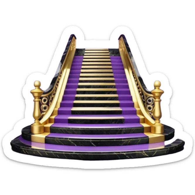 Luxurious black marble hallway stairs with gold and white accents  with with violet accents sticker
