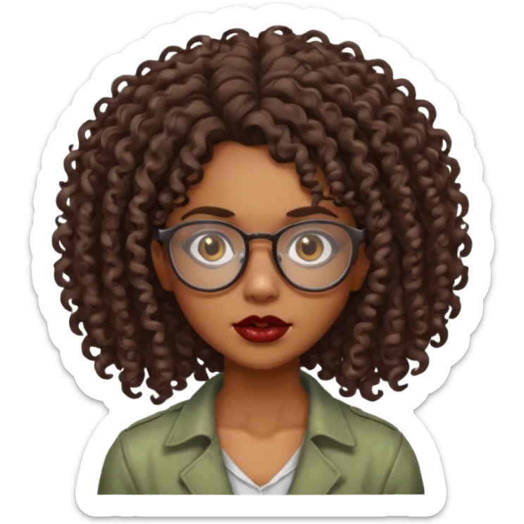 Faz uma zombie feminina parda, muito bonita, cabelo cacheado, óculos de grau e olhos castanhos sticker