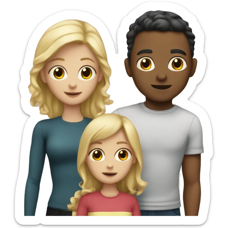 family boy with blonde hair and girl with black sticker