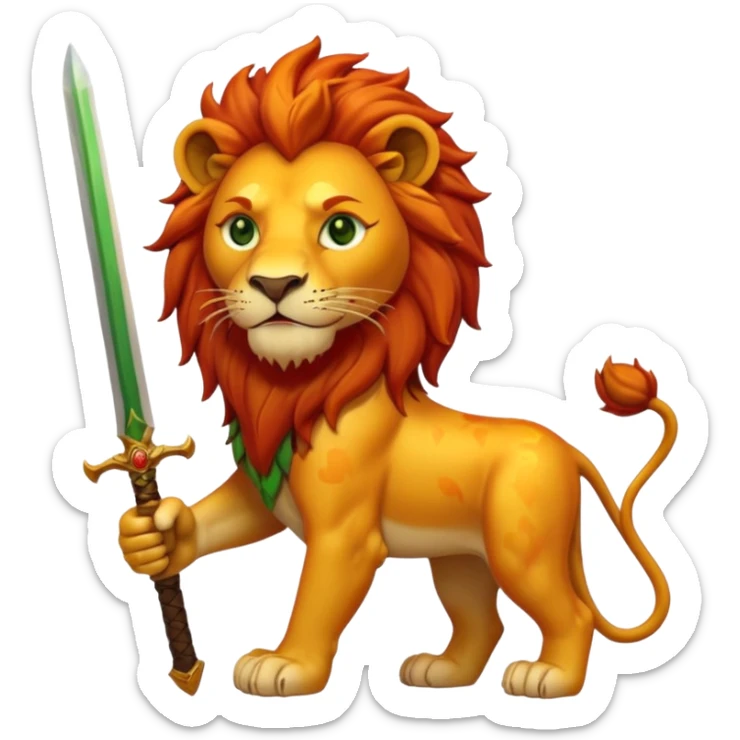 A lion with a sword and the sun on top of it and on the top green and bottom red glage sticker
