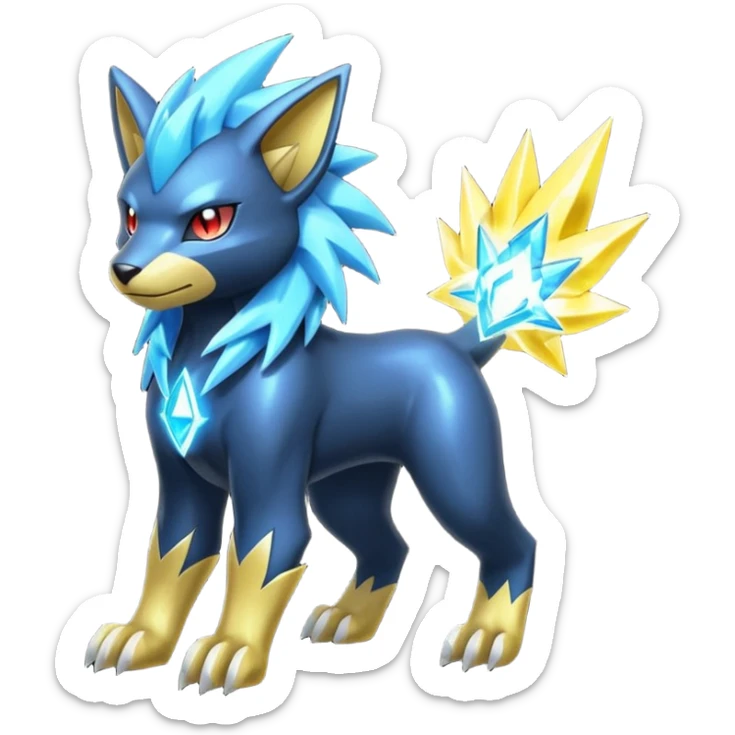 Electric elemental shiny futuristic Luxray-Manectric-Pokémon-Fakémon-hybrid-creature sticker