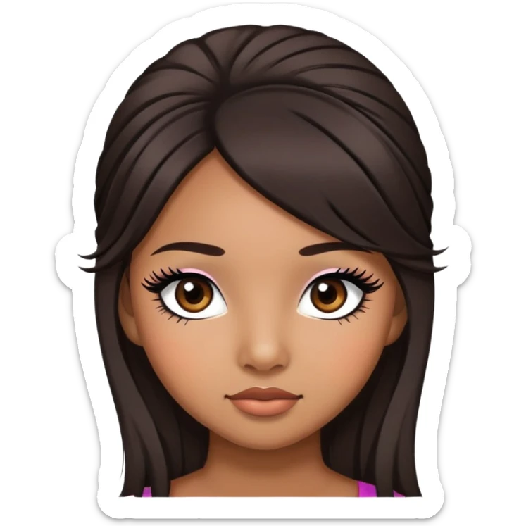 Create a Filipino girl with fake eyelashes brown/black hair sticker