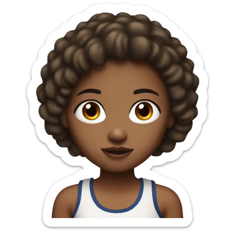 Girl light dark skin with tank top with shorts that has straight brown hair with lashes on her eyes sticker