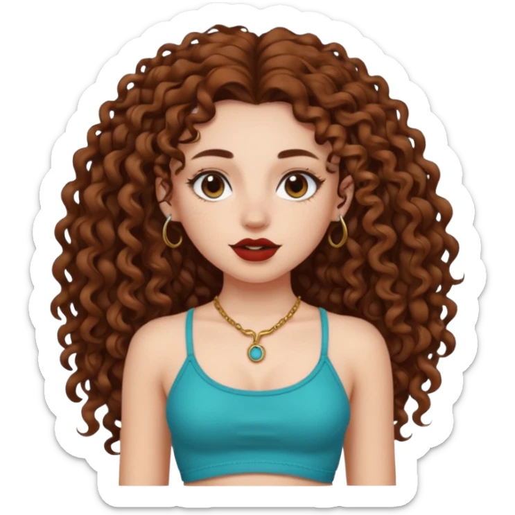 naked girl with long curly hair brown hair and septum piercing  with beautifull body  sticker