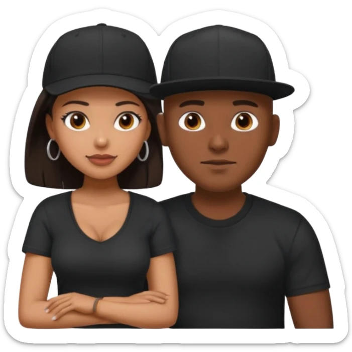 A picture of a tanned couple. the man is a Mexican man with tanned skin, with a bald hair cut wearing a SnapBack hat and a black shirt. the woman grinding on his lap has thick dark brown hair and with big naked boobs sticker