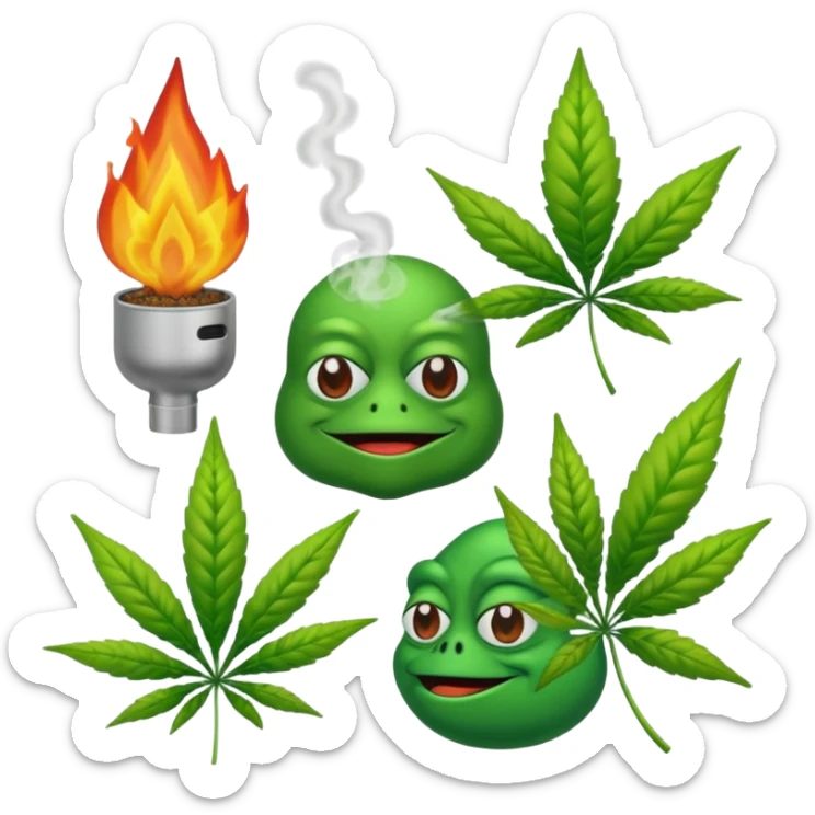 fait moi un pack demojis De fumeur pas avec les emojis de base mais des inventé type tete de beuh feuille de pepe grenouille sous weed lsd etc.. sticker
