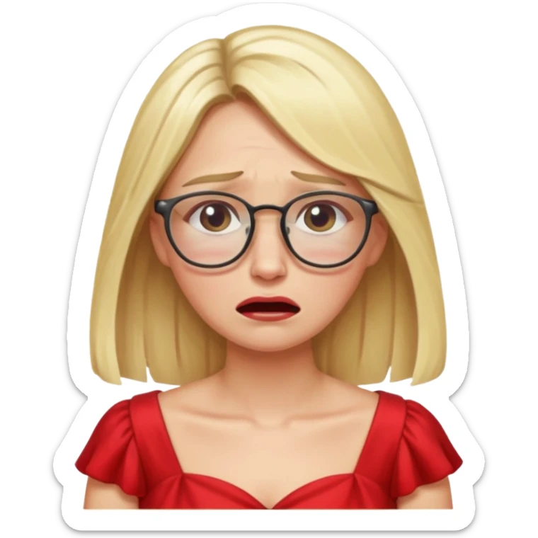 lomg blond woman  crying with glasses with red party wear dress sticker
