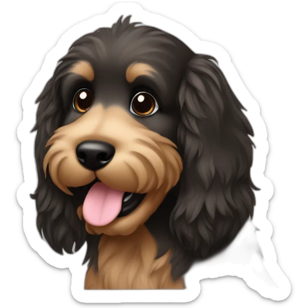 bouvier fawn brown and black puppy face very long hair smiling sticker