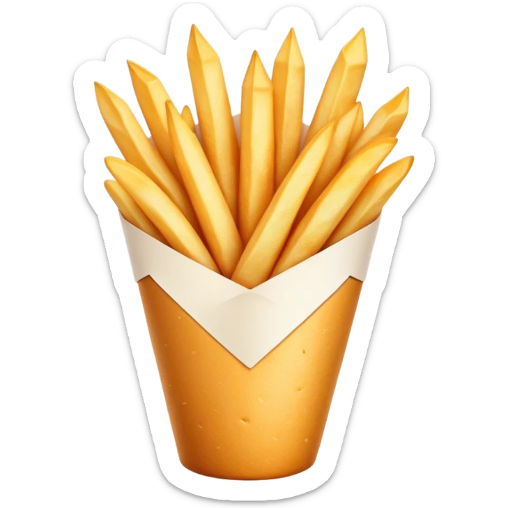 Belgian Fries Cinematic Realistic Belgian Fries Dish Emoji, depicted as a generous serving of crispy fries neatly presented in a white paper cone, rendered with vivid textures and appetizing, natural lighting. sticker