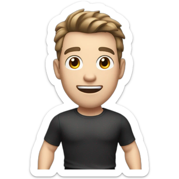 amazed Open with surprise mouth Pale skinned Fit Man With the biceps and dark brown hair in black shirt, gray sports shorts and white Sneakers sticker