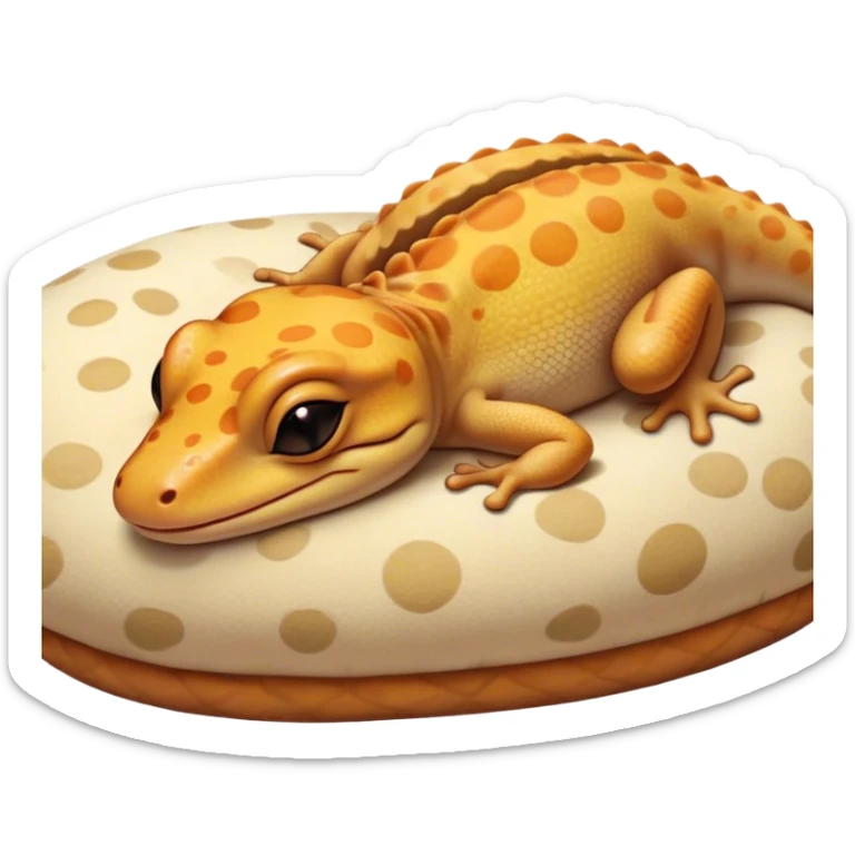 Meme-Worthy Cute Sleeping Gecko Portrait Emoji, Head resting peacefully with a contented smile, showcasing a diminutive, patterned body with smooth scales and eyes gently closed in serene slumber, Simplified yet adorably endearing features, highly detailed, glowing with a soft, drowsy tropical light, high shine, relaxed and utterly lovable, stylized with an air of playful laziness, soft glowing outline, capturing the essence of a sleeping gecko that feels destined to become the next viral icon of adorable rest! sticker