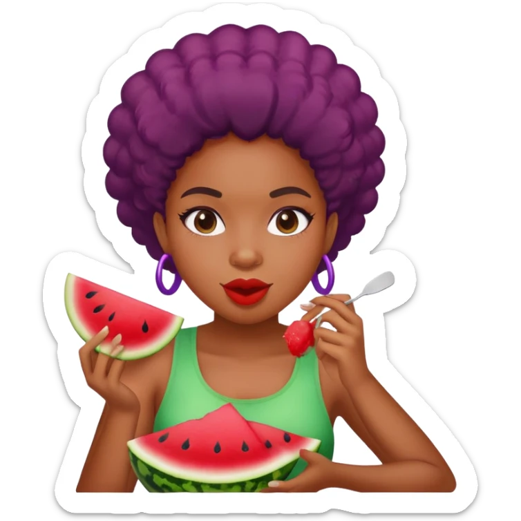 black girl eating watermelon and fried chicken with purple Kool-Aid sticker
