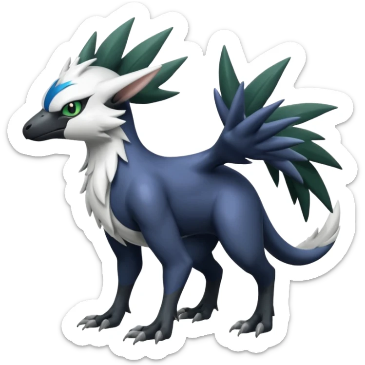 Shiny Black Grey White and Dark-Green Trico-Nargacuga-Silvally-Absol-fusion sticker