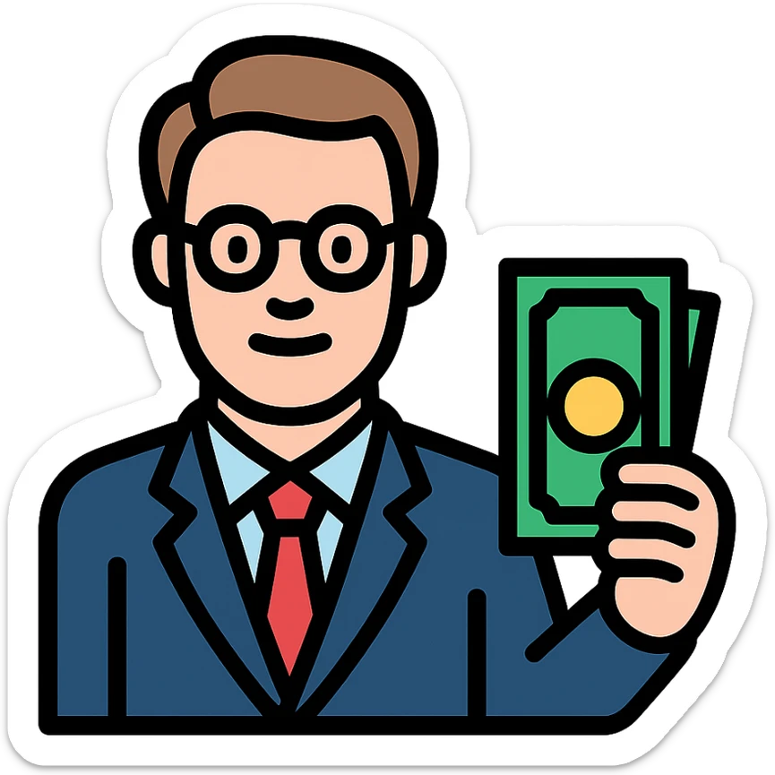 Nikolai Astrup, Norwegian politician, holding a pack of money in his hand sticker