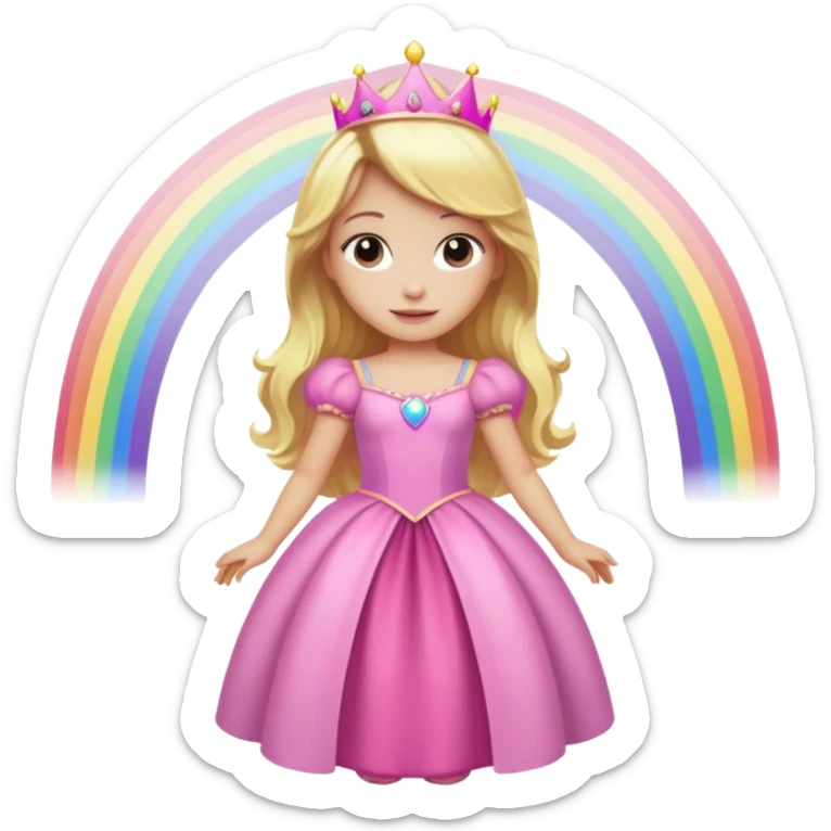 Blond girl with a big pink princess dress and a rainbow above her sticker