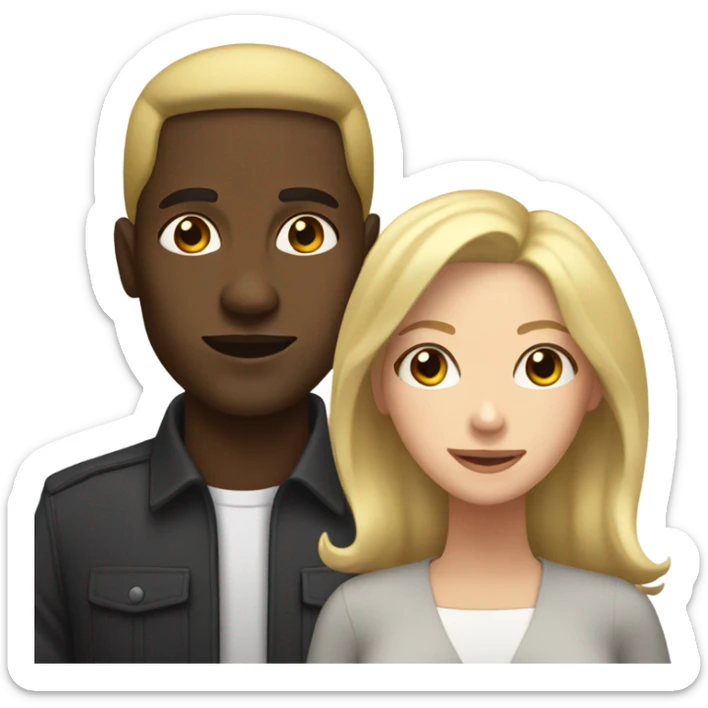 black man with goat white woman blonde shoulder length hair with brown eyes sticker