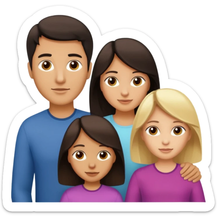 Familia de 4 personas : Hombre pelo oscuro, Mujer pelo cafe, hija 1 pelo mono , hija 2 pelo oscuro. sticker