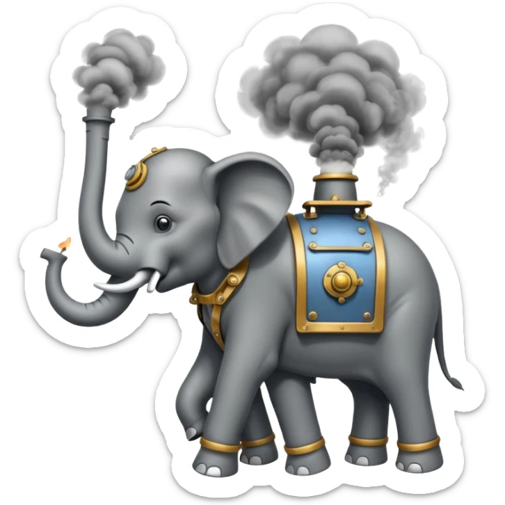 Steam Elephant full body  were a smoke is coming out of it  sticker
