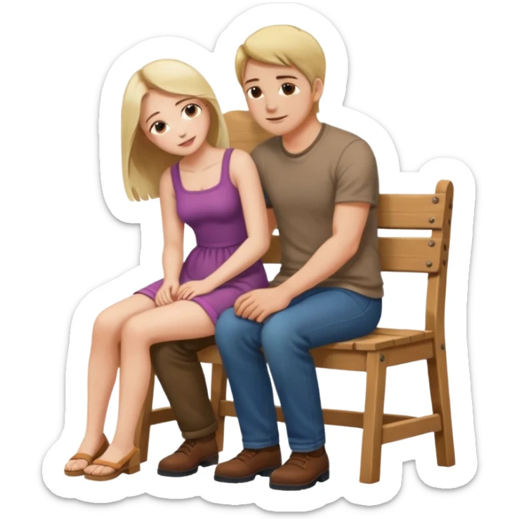 A woman sitting on a man's lap straddling him on an armless wooden chair.face to face  sticker