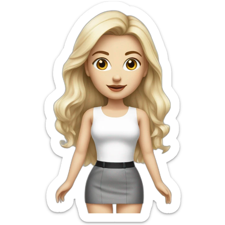 hyperrealist caucasian long blonde brown eyes woman white top gray tight mini skirt black high heels sticker