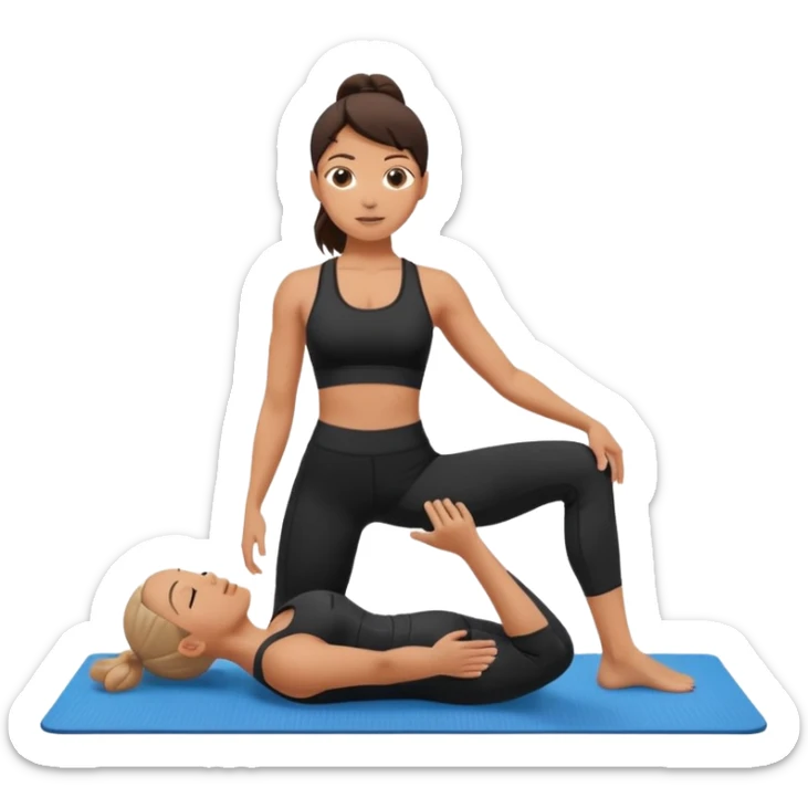generate a pretty woman in black gym clothes doing pilates on a blue mat  sticker