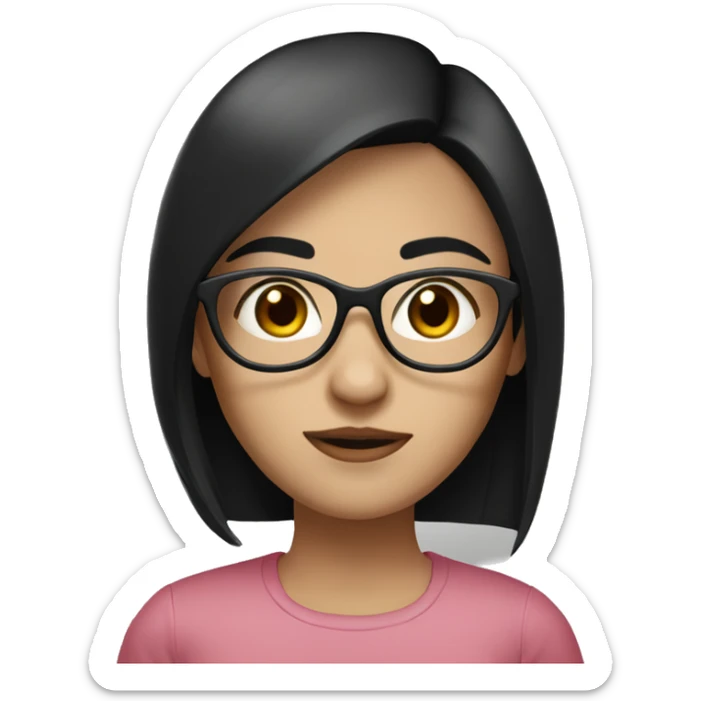 Girl with black straight hair, white skin, roundish glasses, brown eyes  sticker