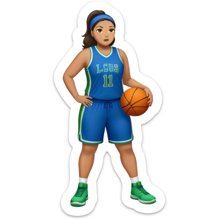 Full Body Latino plus size women basketball player wearing blue and green uniform sticker