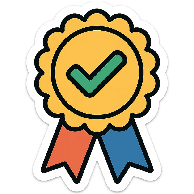 vector icon of a recommended award badge with gold and colorful elements, elegant and minimalist flat design, isolated on white background, 2D flat vector, trending icon look, soft shadows, no text, perfect for commercial use sticker