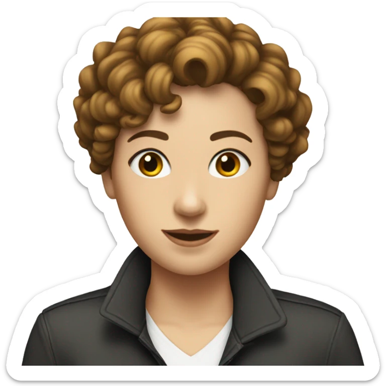 A short hair butch lesbian with straight hair with a women that has curly brown hair  sticker