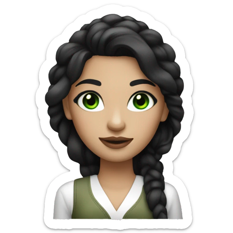Makeup artist girl black hair green eyes white skin with a brash in her hand sticker
