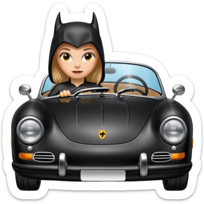 Bat Girl driving her satin-black 56 Porsche spider too fast in the country despite the rainy conditions  sticker