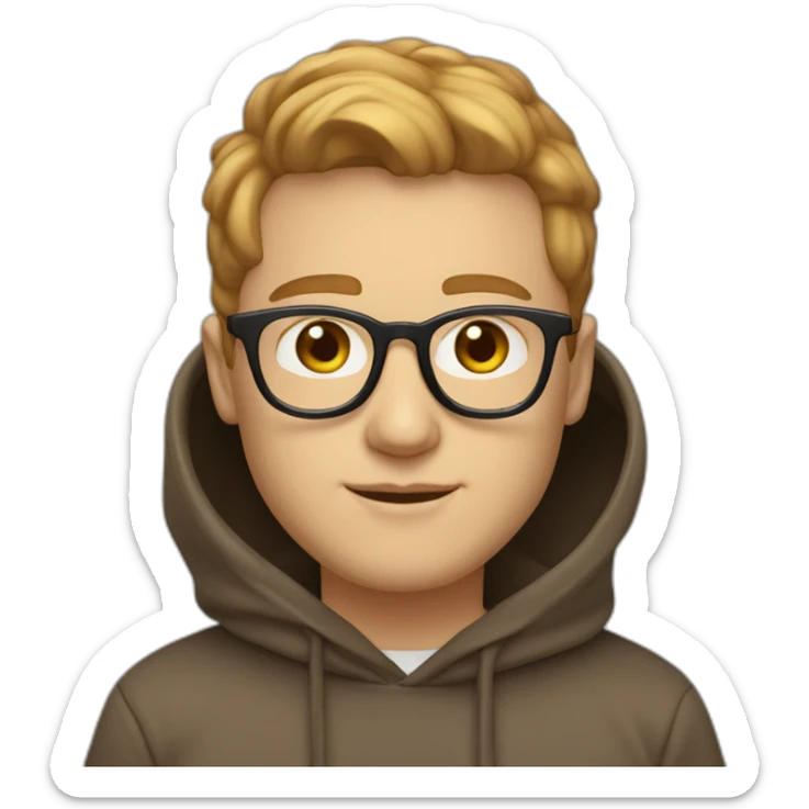profile white male heart face light brown tapered hair with clear plastic glasses and hoodie sticker