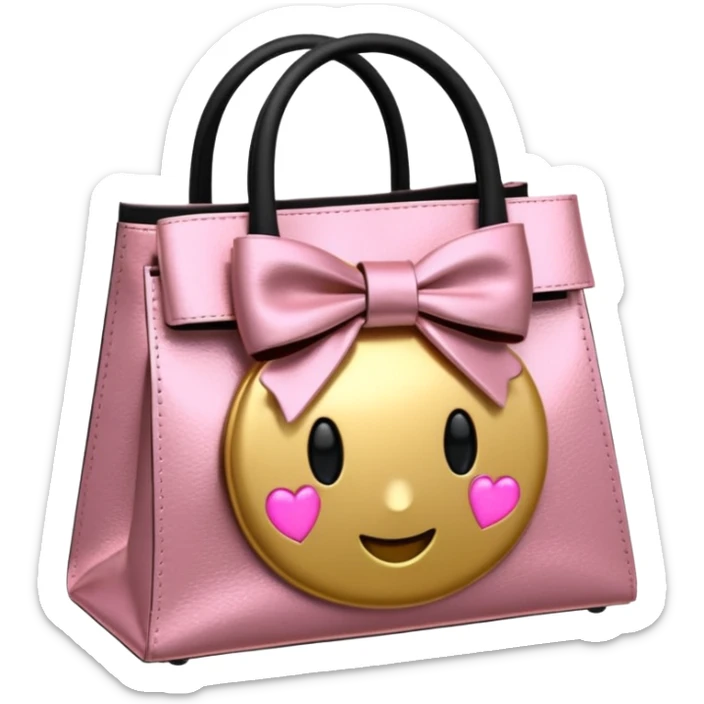 Genera un emoji de bolsa de tienda de ropa de color dorado con un 🎀 de color negro o rosado, dame varias opciones  sticker