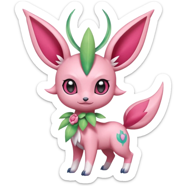 Rosy floral romantic cute kawaii Scizor-Sylveon-Celebi-Leafeon-Pokémon-Digimon-Fakémon-hybrid-fusion-creature sticker