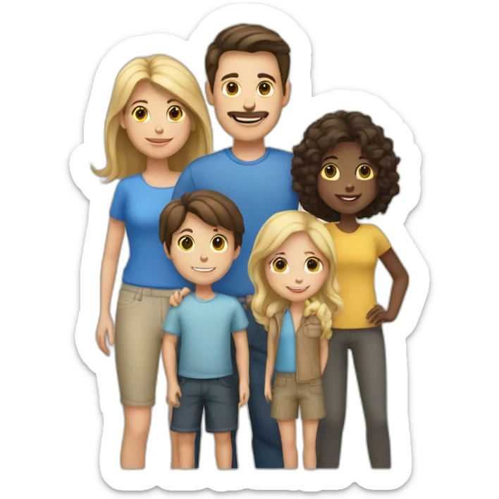 White family, 1 mom with dark hair, 1 boy with Brown hair, 2 girl with long blond hair sticker